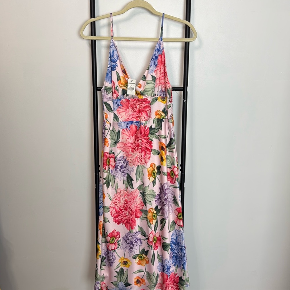Express Smocked Back Baby Doll Satin Pink Midi Dress Garden Vanpire Women Size S